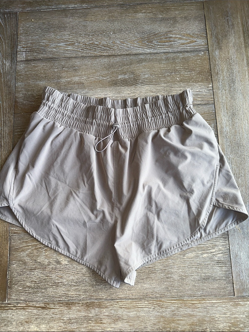 all in motion Light Taupe Athletic Shorts with Smocked Waist and lined - Picture 1 of 4